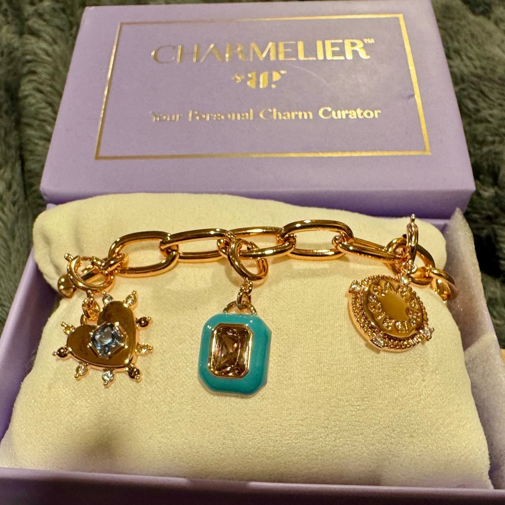 Charmelier Rose Gold Charm Link Bracelet with Turquoise Accent by BP